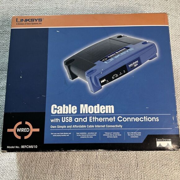 Linksys BEFCMU10 Cable Modem With USB & Ethernet Connections 42.88 Mbps - Picture 2 of 6